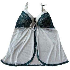 Tahari Babydoll Lingerie Teal Lace Mesh front clasp size 1X Underwire New